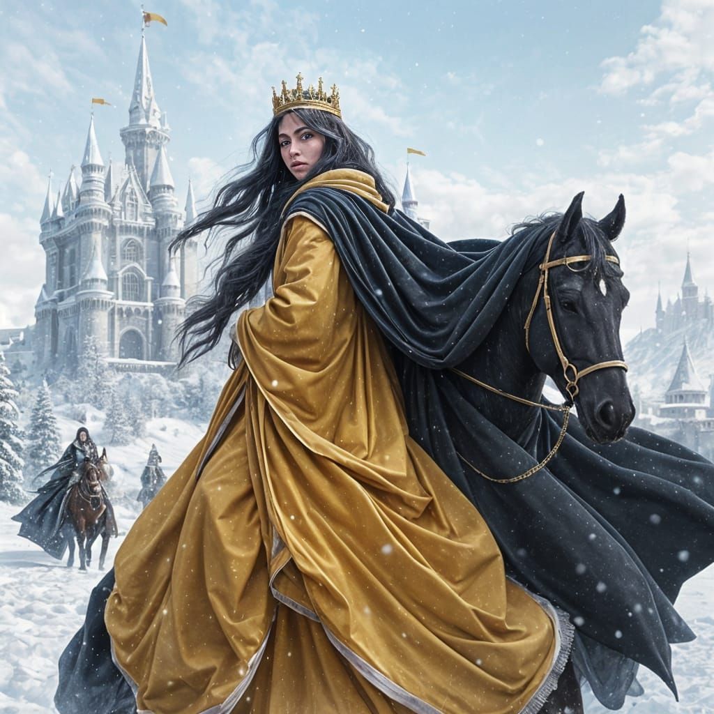 Regal Winter Queen Rides into Frosty Castle