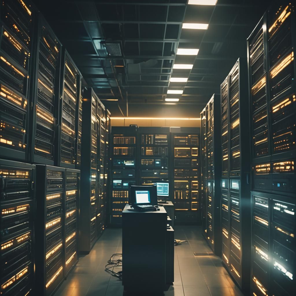 Dramatic Server Room in Gritty Cinematic Style