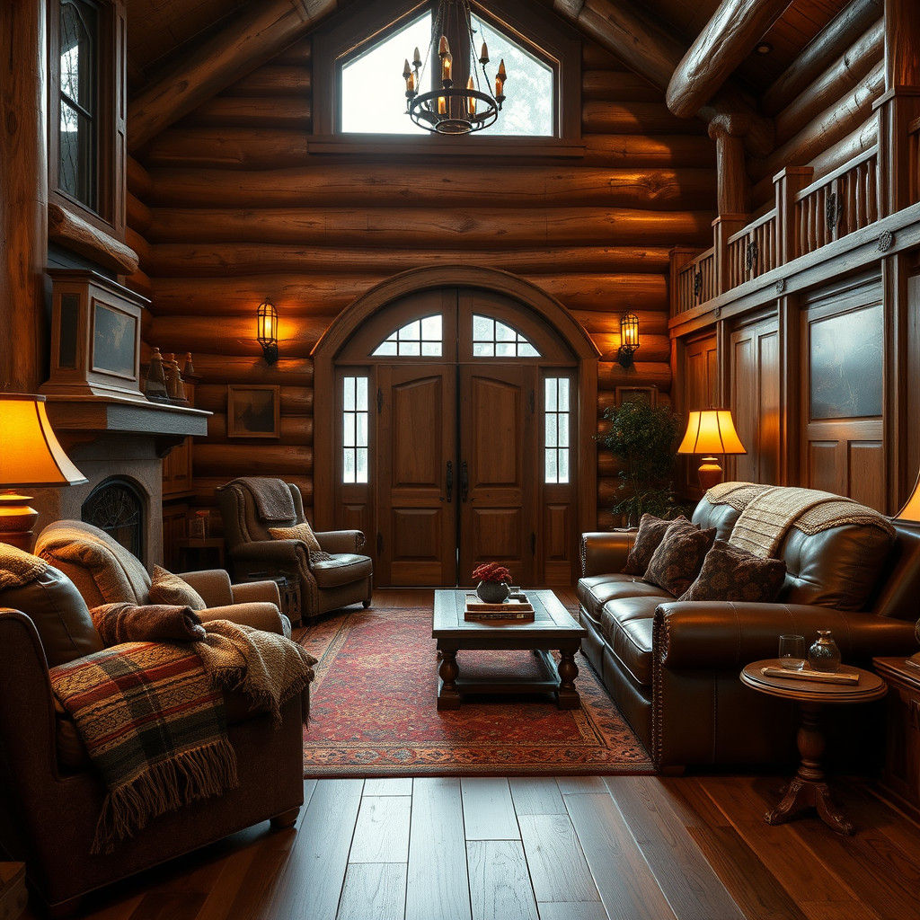 Rustic Log Cabin Living Room in Cinematic Style