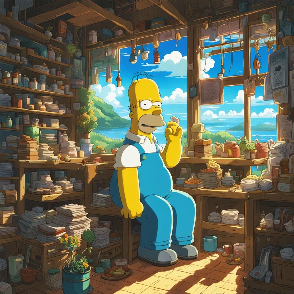 Homer Simpson in Studio Ghibli Anime Style