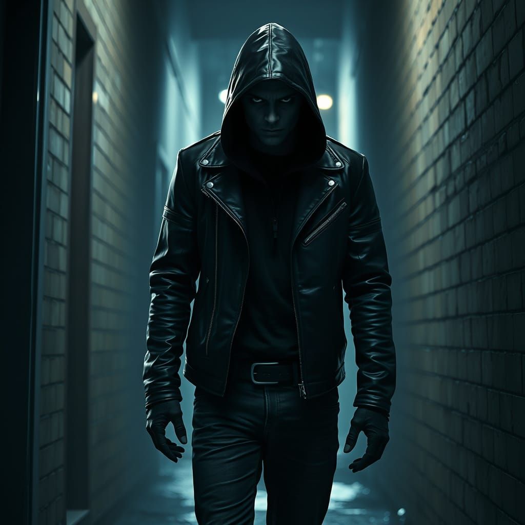 Hooded Figure in Alley: Dystopian Concept Art