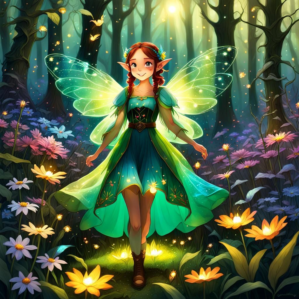 Enchanted Elf Girl in Whimsical Forest, Anime Style