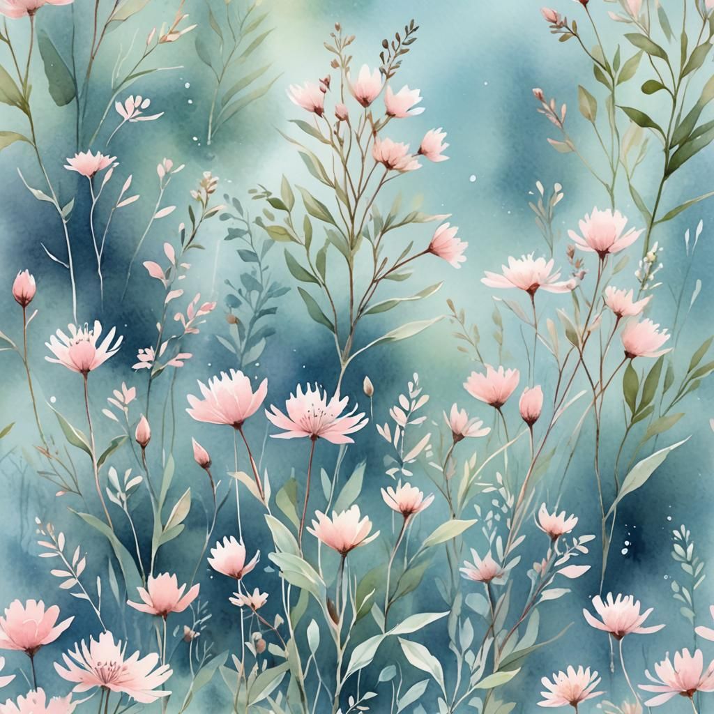 Dreamy Watercolour Garden with Delicate Plant