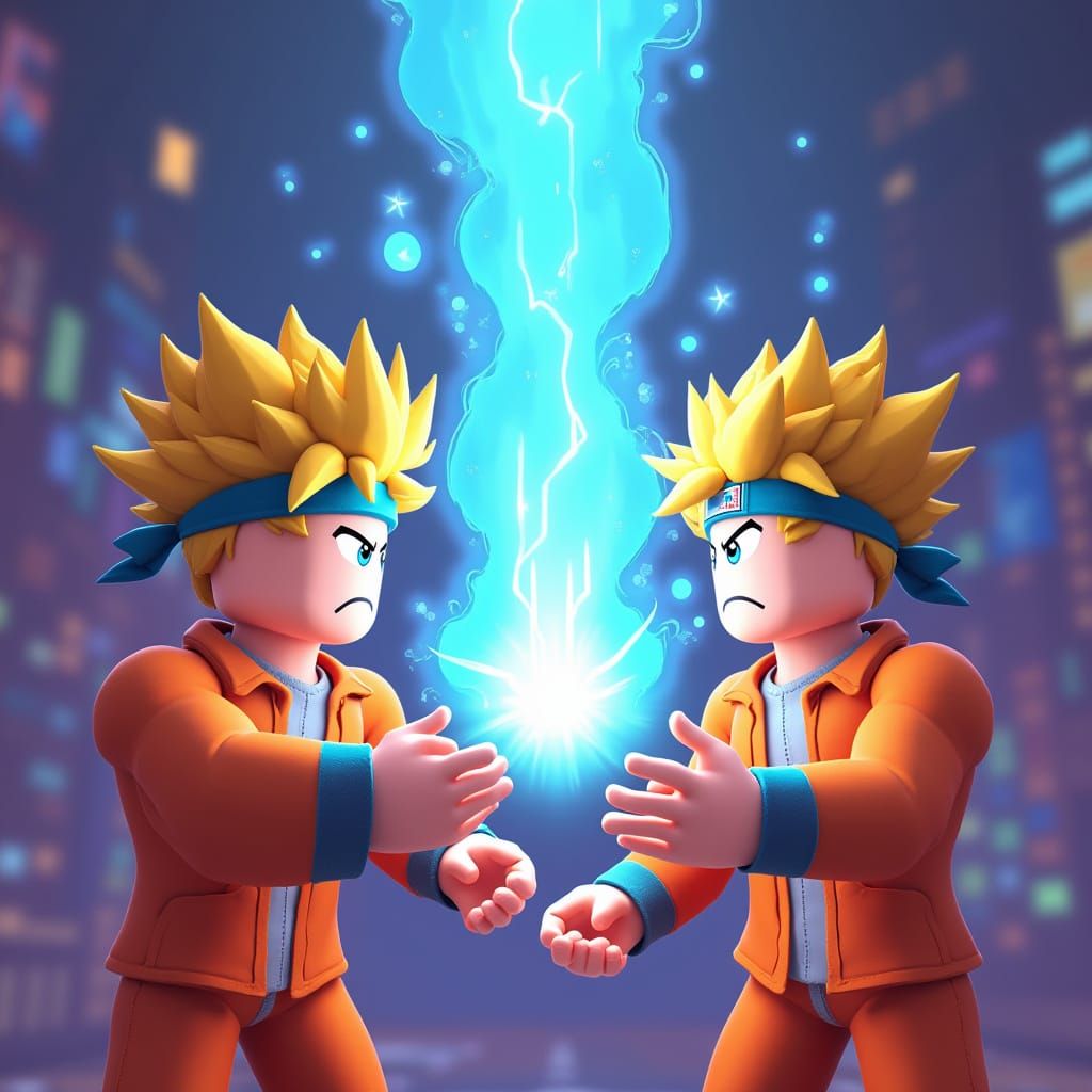 Vibrant Roblox Character in Kaleidoscopic Voxel Art