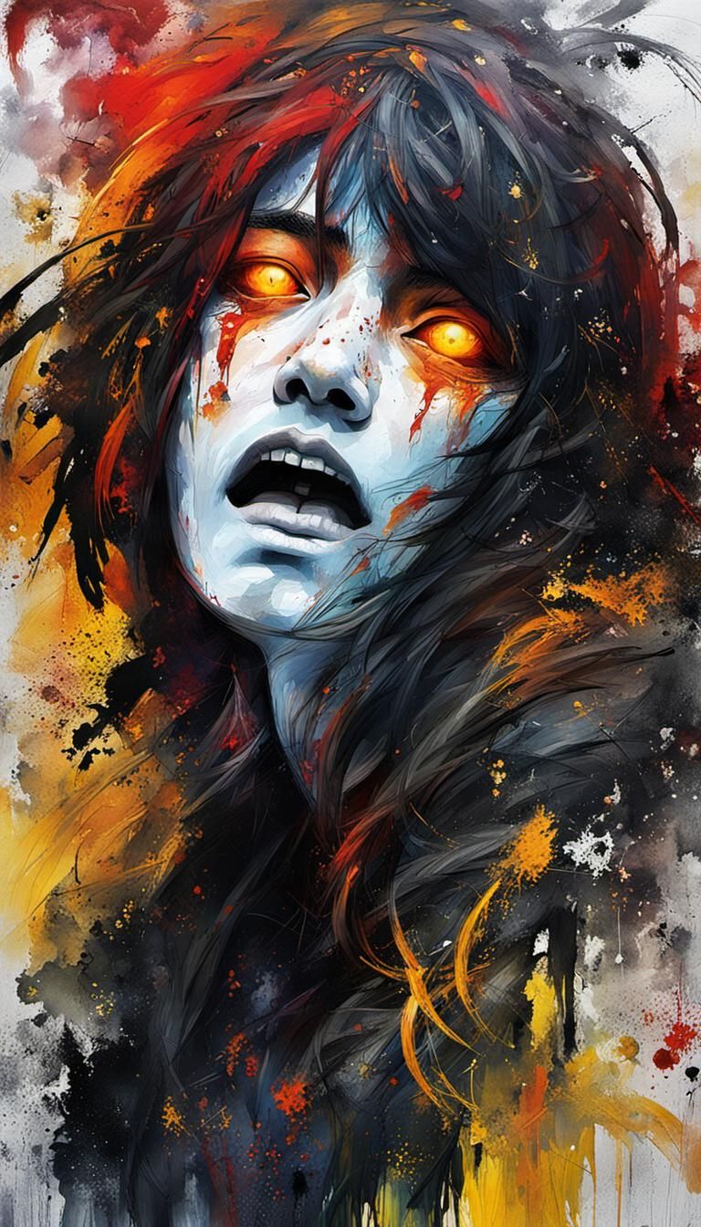 Female in Burning Room: Abstract Matte Painting