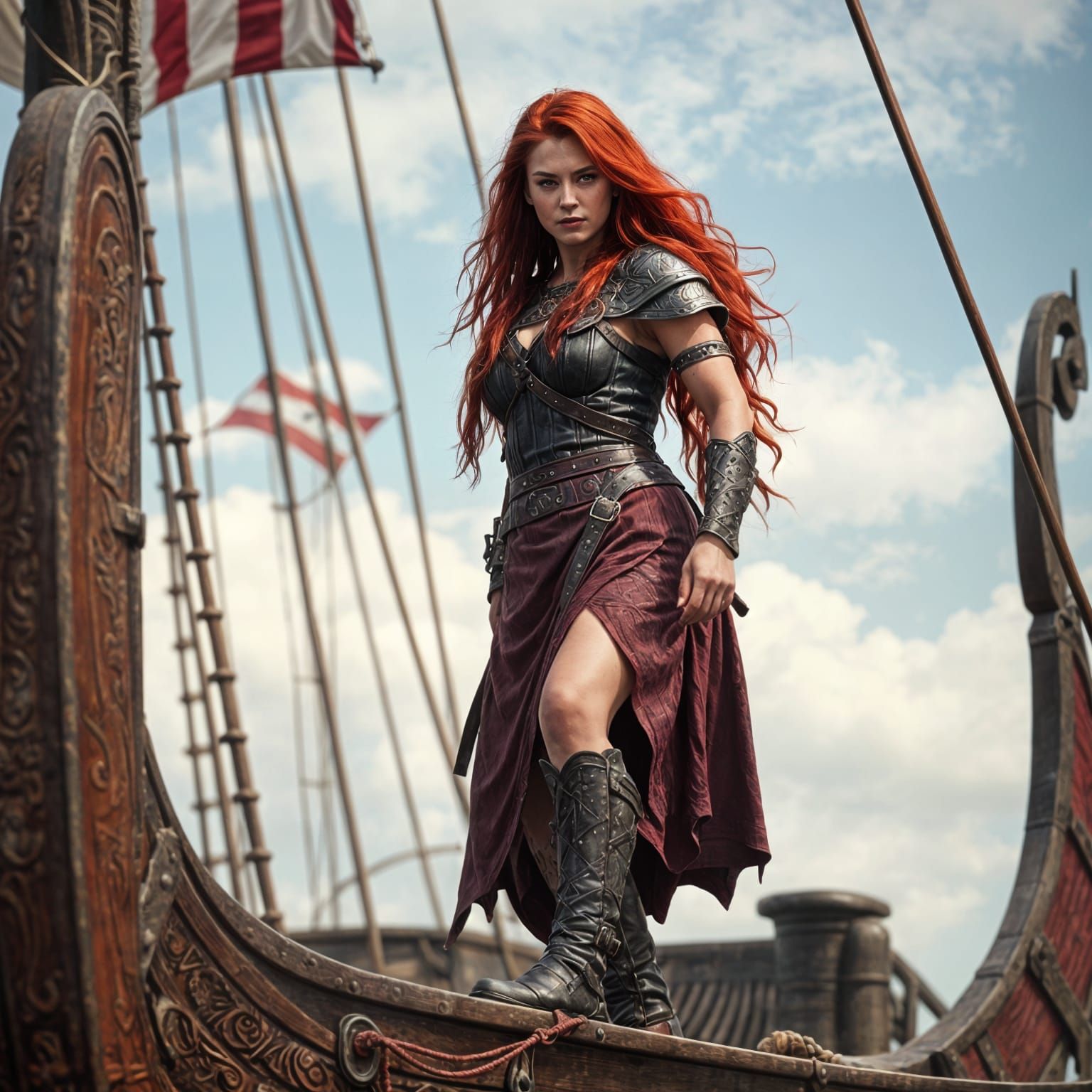 Viking Woman Warrior on Longship Bow