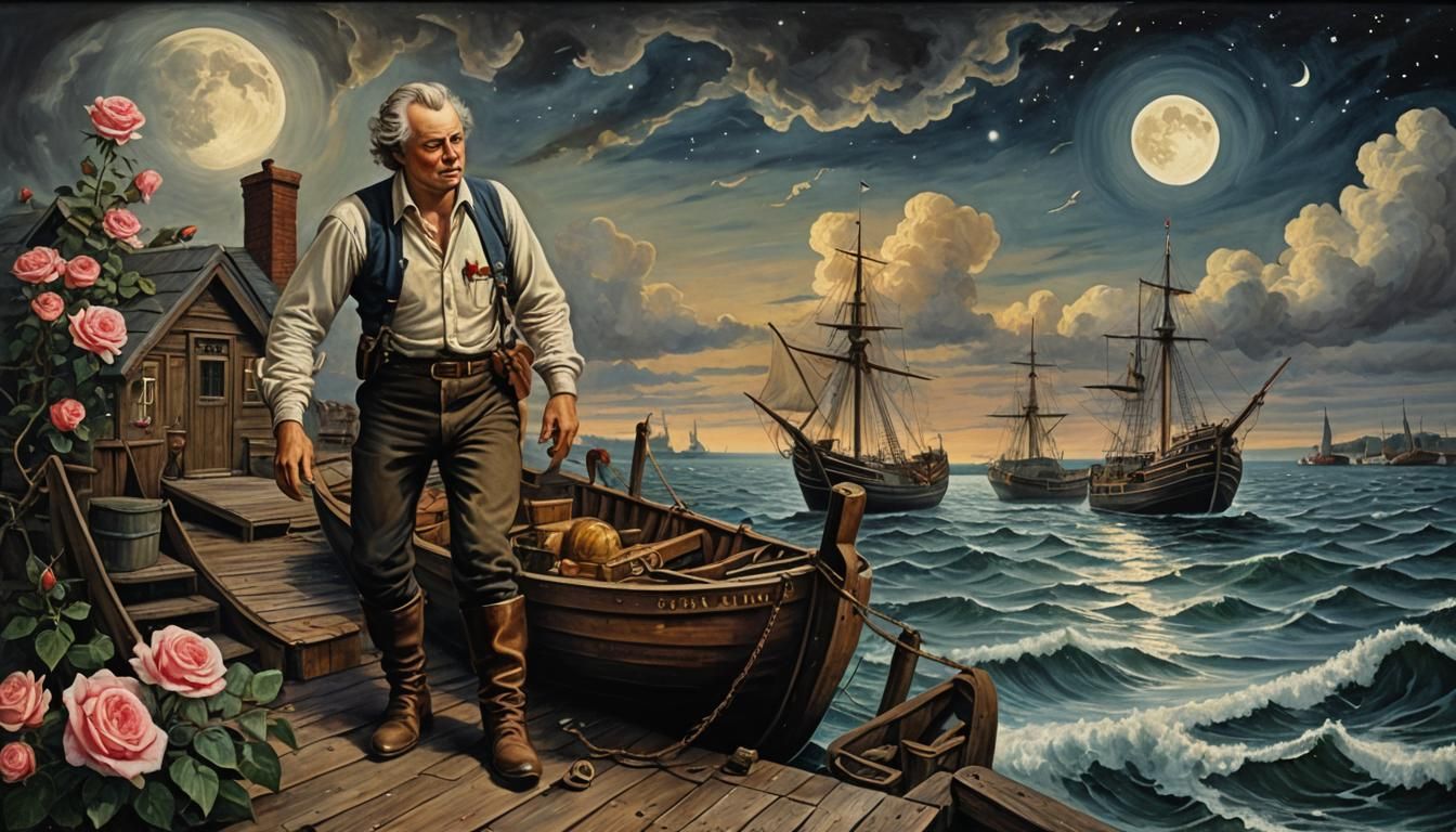 Symbolic Boots on Moon Dock, William Blake Style