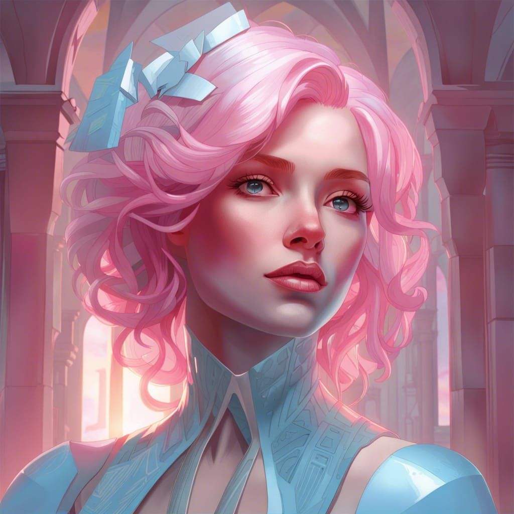 Futuristic Pink-Haired Woman Portrait in Hyperdetailed Style