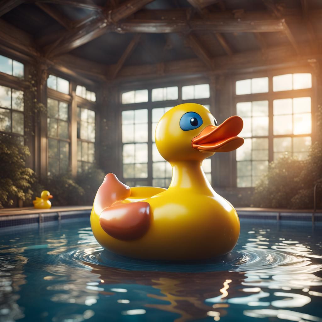 Giant Inflatable Duck Floats in Pool: Digital Art