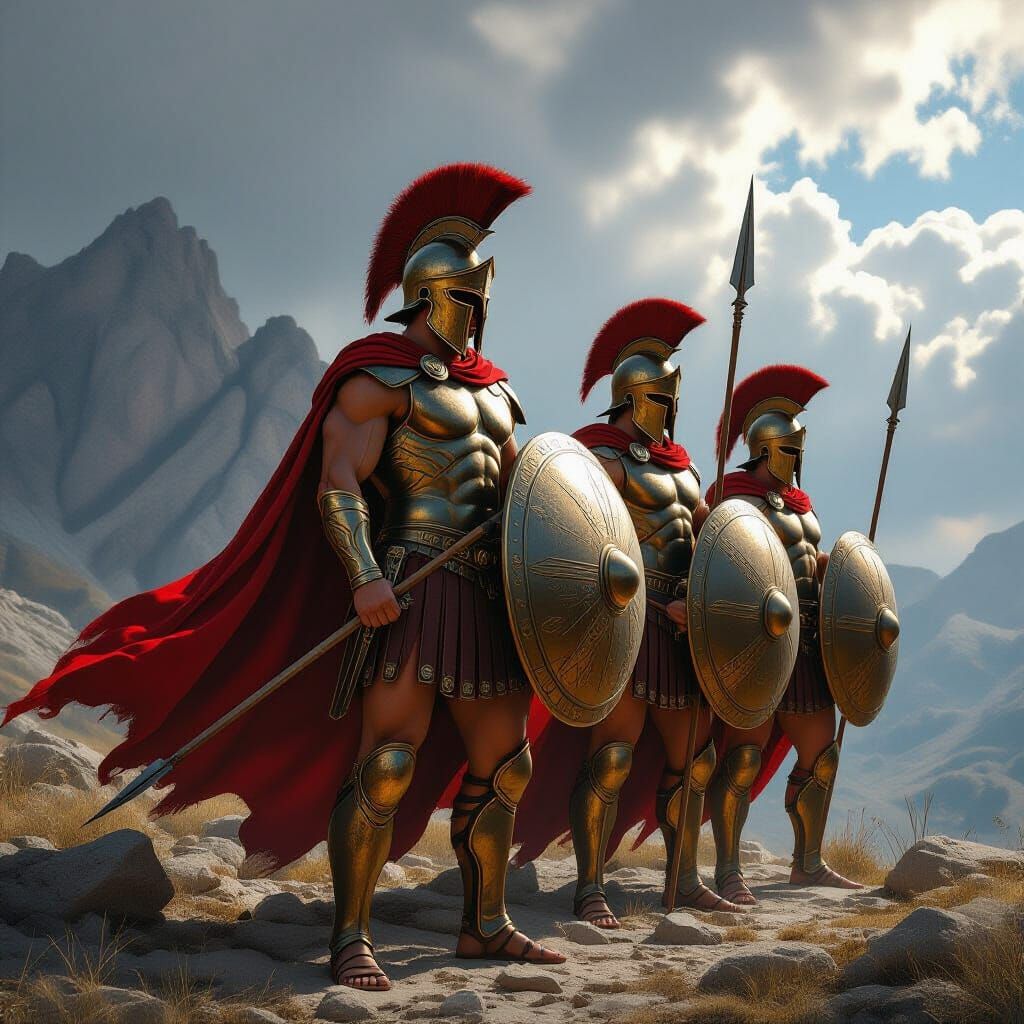 Heroic Spartan Warriors in a Mountainous Landscape