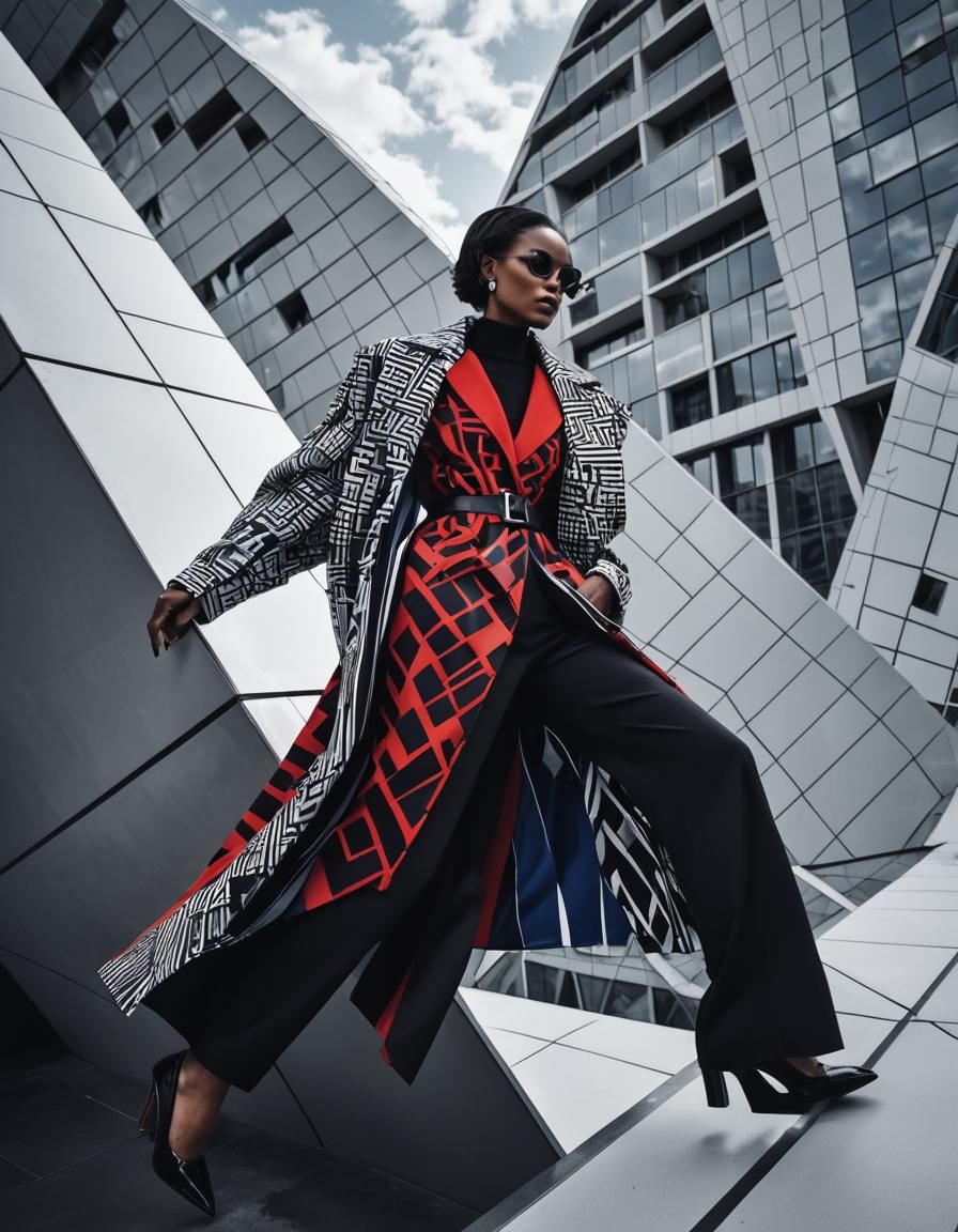 Futuristic Fashion Editorial with Geometric Patterns