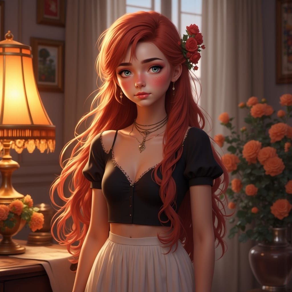 Maid with Red Braids in Art Nouveau Style