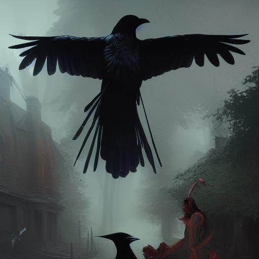 Witch and Crow in Dark Fantasy Style