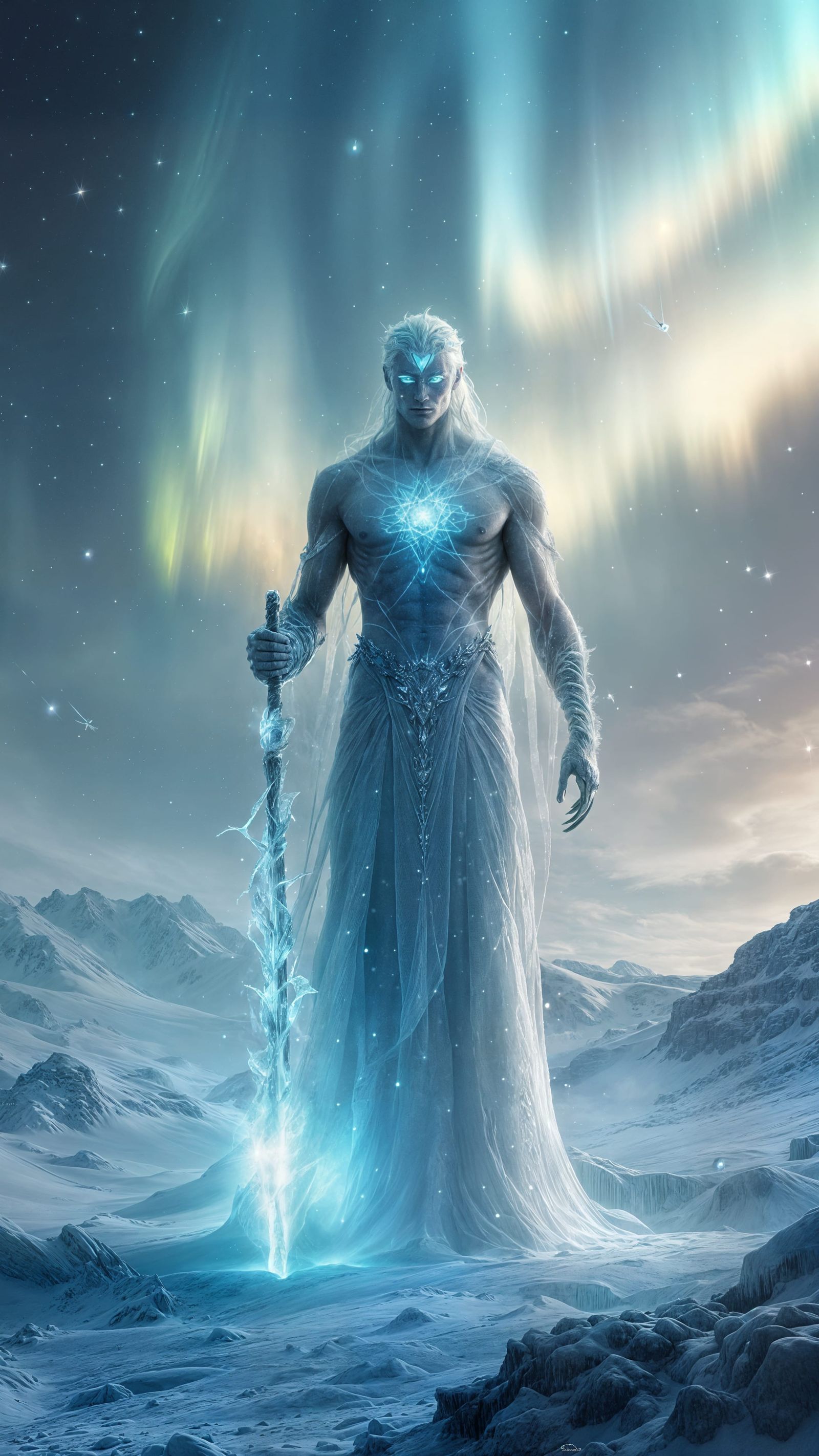 Icy-Blue God in Frozen Tundra: Digital Matte Painting