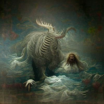 Horrific Mythical Beast in Gothic Horror Style