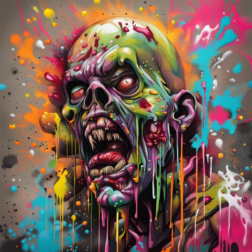 Zombie Attack in Graffiti Street Art Style