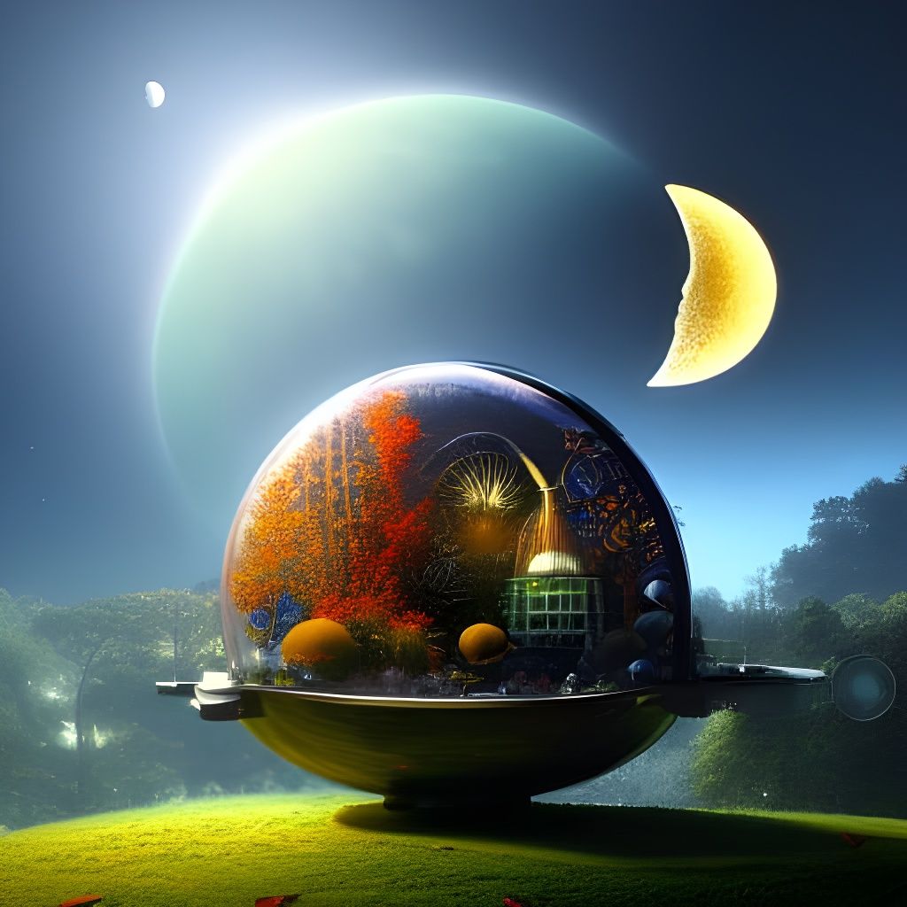 Crescent Moon Terrarium: Sci-Fi Digital Art