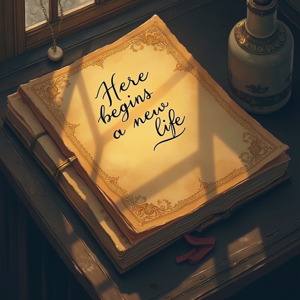 Vintage Leather-Bound Book Illuminated by Warm Sunlight