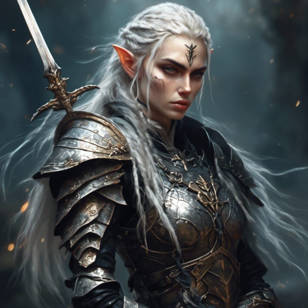 Pale Elf Warrior in Dark Fantasy Realism