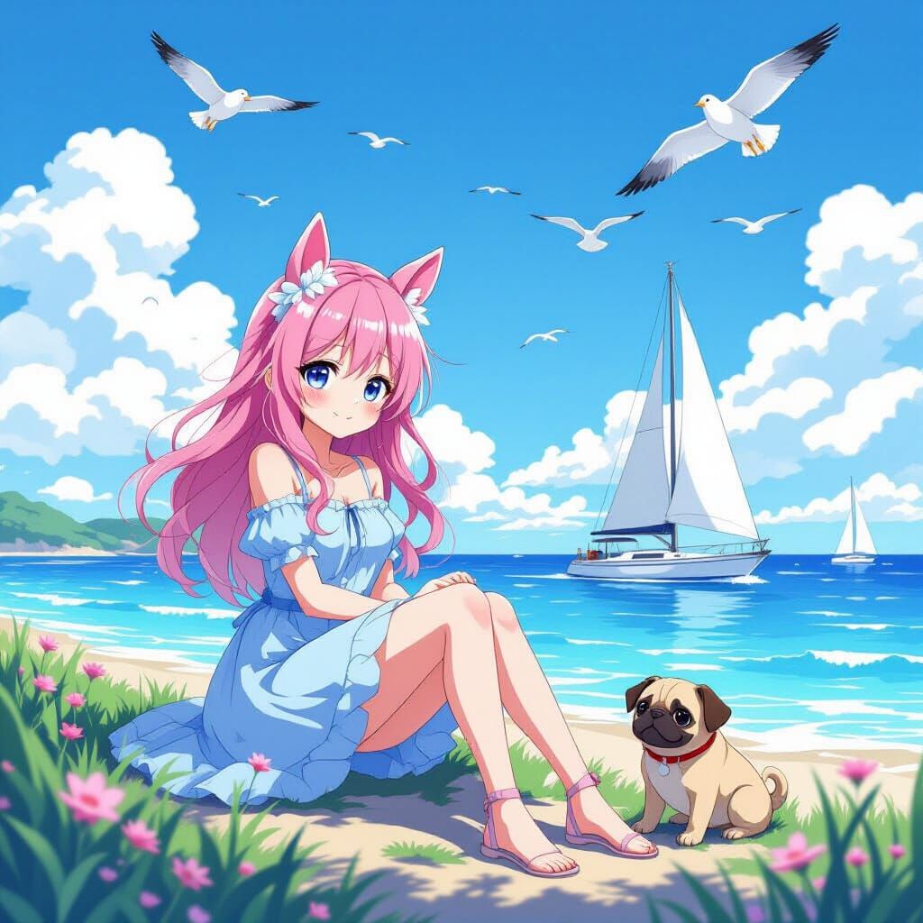 Anime Girl with Horse Ears in Studio Trigger Style