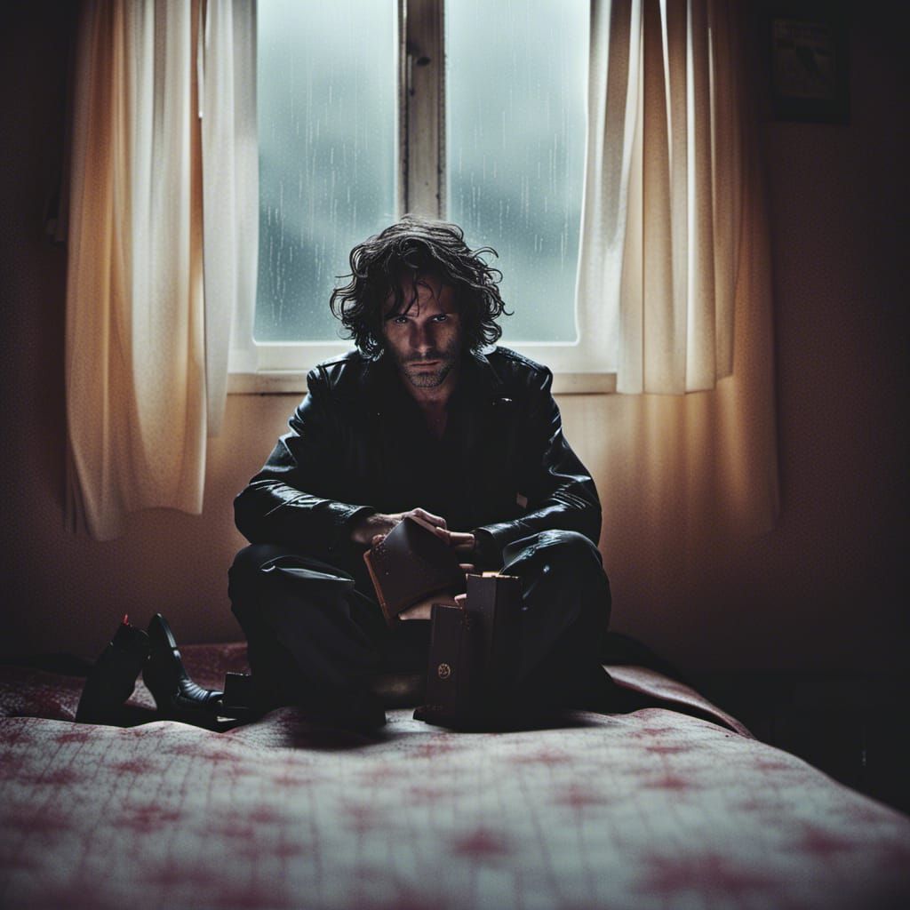 Melancholic Jim Morrison Portrait in Motel Room