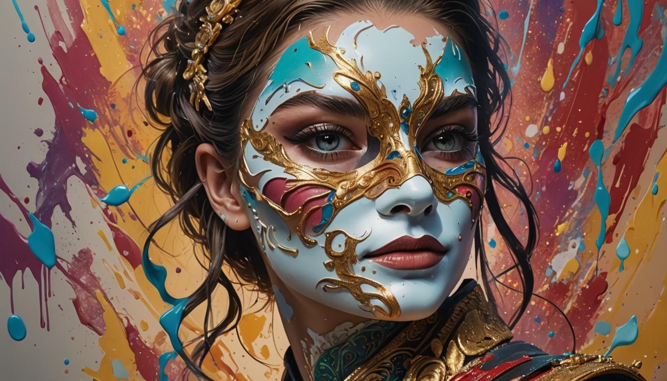Hyperrealistic Masked Face in Splash Art Style