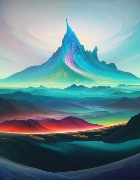 Surreal Alien Landscape with Kaleidoscopic Roads and Neon Gl...