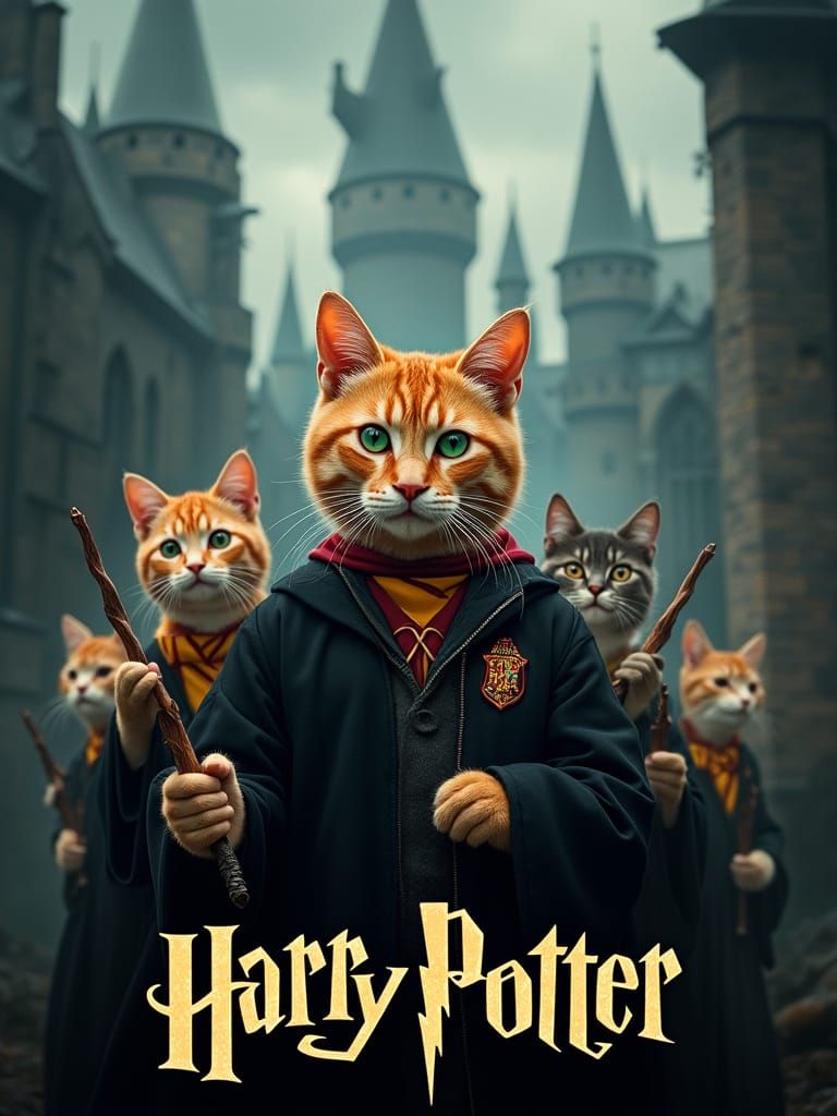 Whimsical Feline Friends Attend Hogwarts in Harry Paw-ter St...