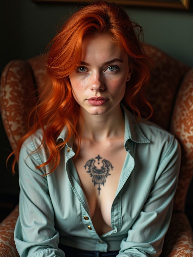 Fiery Redhead Woman in a Dramatic Portrait