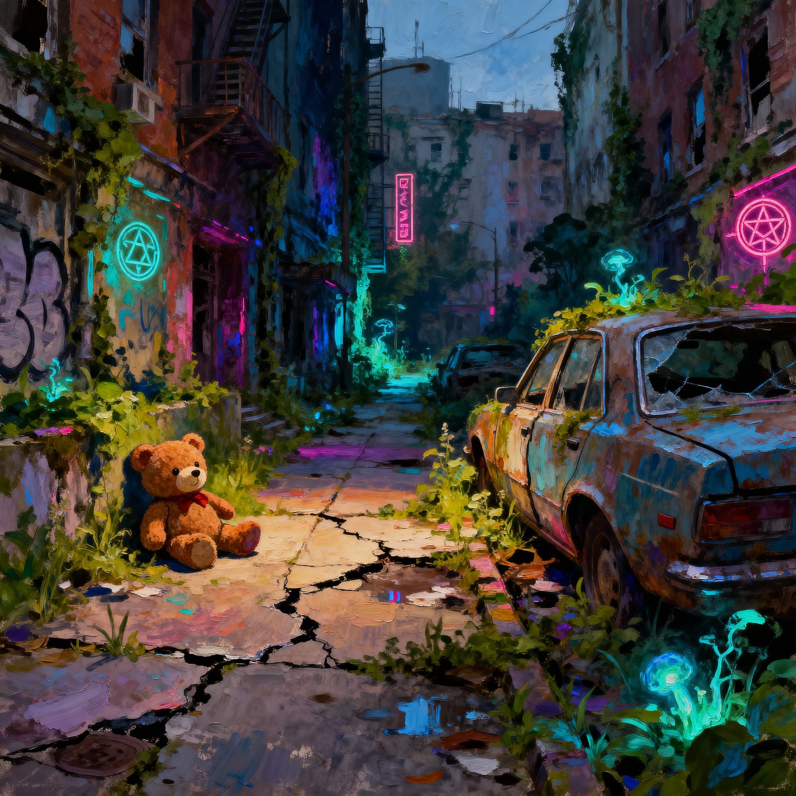 Fantasy Post-Apocalyptic City Overgrown and Abandoned