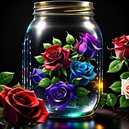 Roses in Mason Jars: Hyperrealistic Splash Art