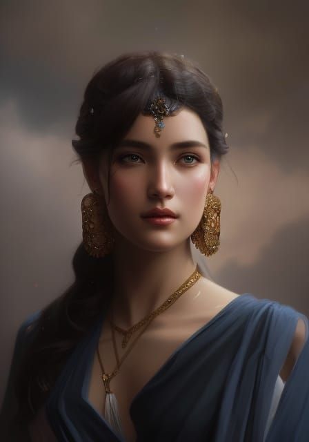 Philotes: Greek Goddess Portrait in Art Nouveau Style