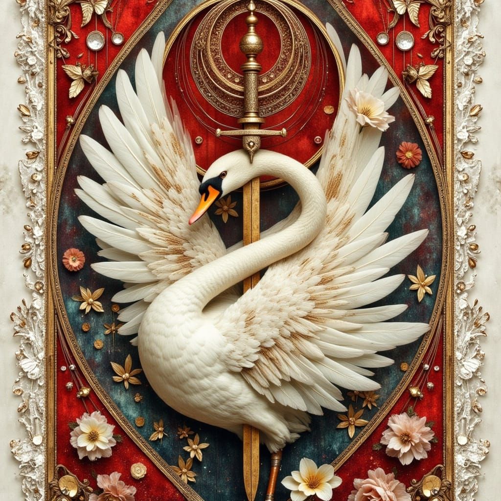 Swan and Dagger Banner in Art Nouveau Style