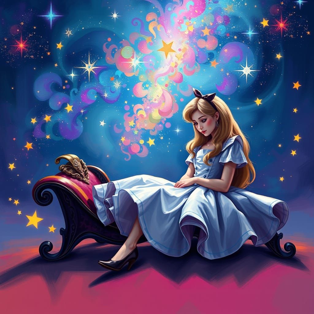 Ethereal Digital Painting of Alice in Whimsical Wonderland