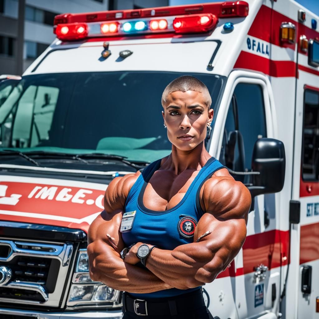 Female Paramedic With Muscular Physique, Professional Photo