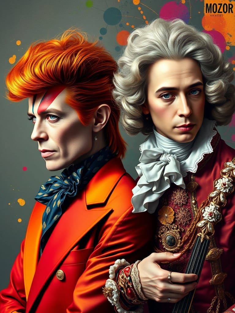 Vibrant Portraits of David Bowie and Mozart in Art Deco Styl...