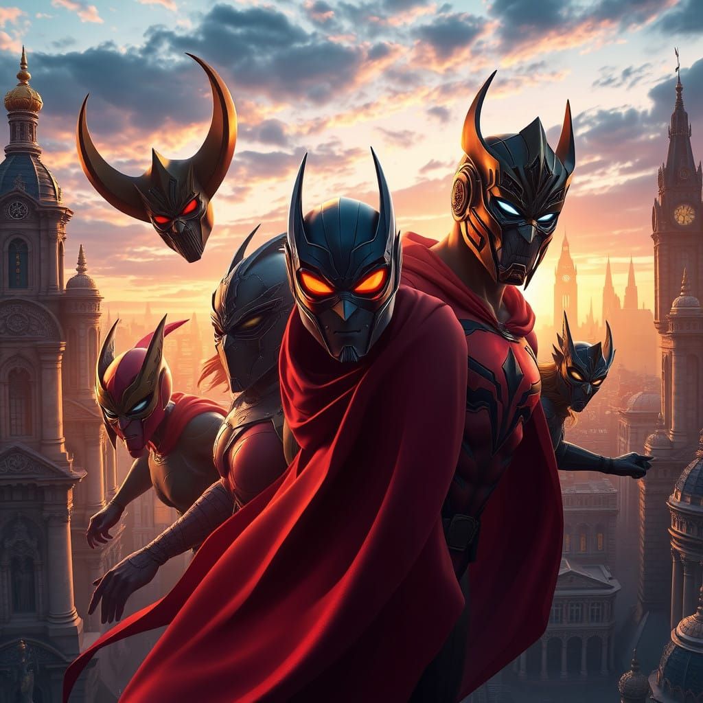 Fantasy Superheroes in Elaborate Masks Unleash Dynamic Energ...