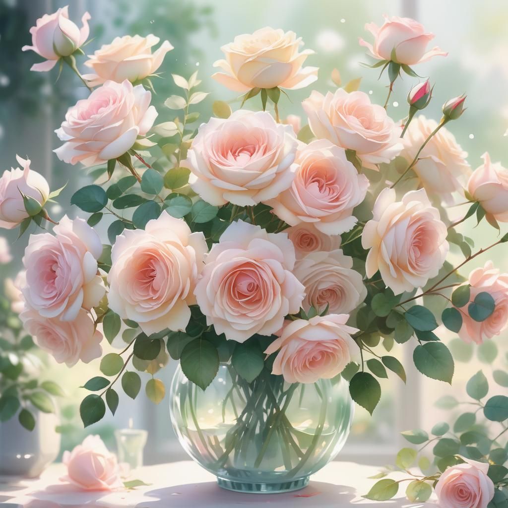 Delicate Roses in Anime Watercolor Style