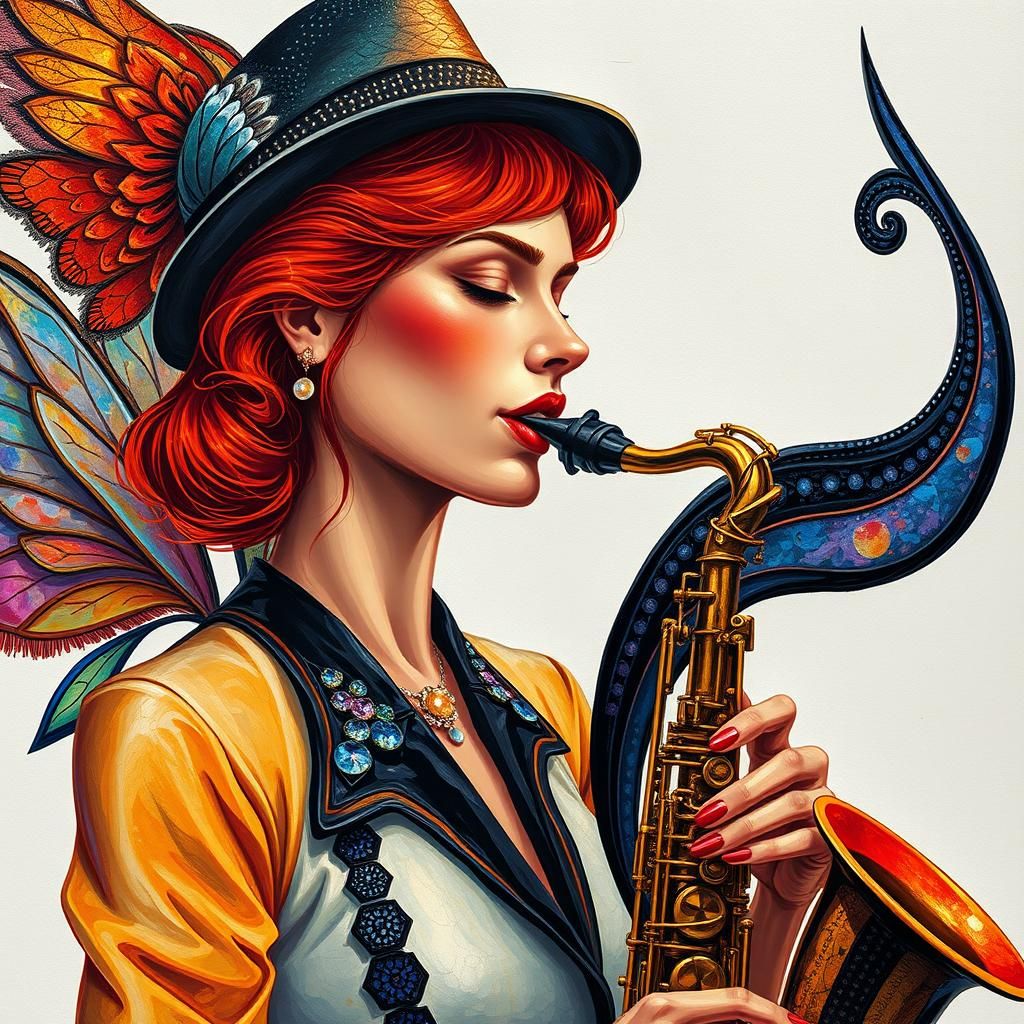 Jazz Scene with Woman Playing Saxophone in Matisse Style