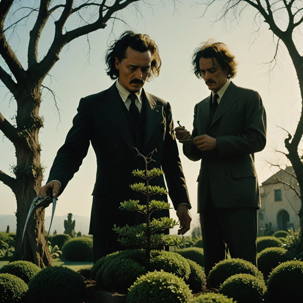 Johnny Depp as Edward Scissorhands making an topiary