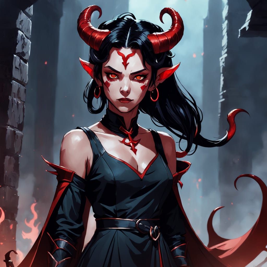 Ethereal Tiefling Beauty in Anime Style
