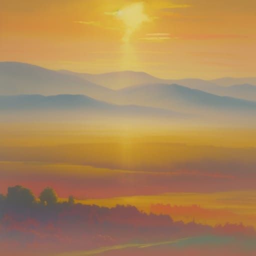 Majestic Figure in Golden Sunlight Gouache Painting