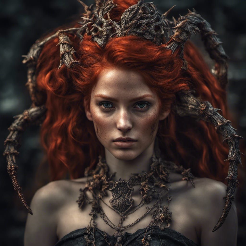 Red-Haired Scorpio Witch in Hyperrealistic Style