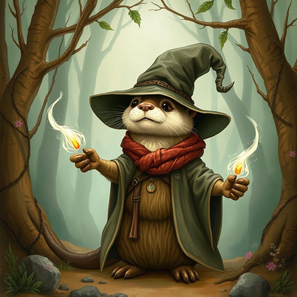 Whimsical Otter Wizard in Mystical Forest