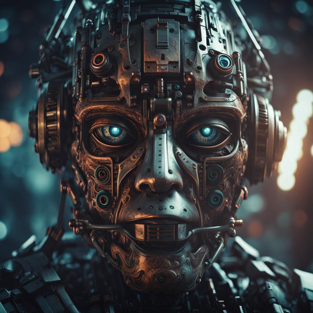 Cinematic Robot Face Digital Matte Painting