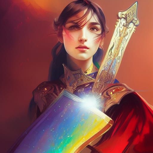 Knight with Rainbow Sword in Hyperdetailed Portrait