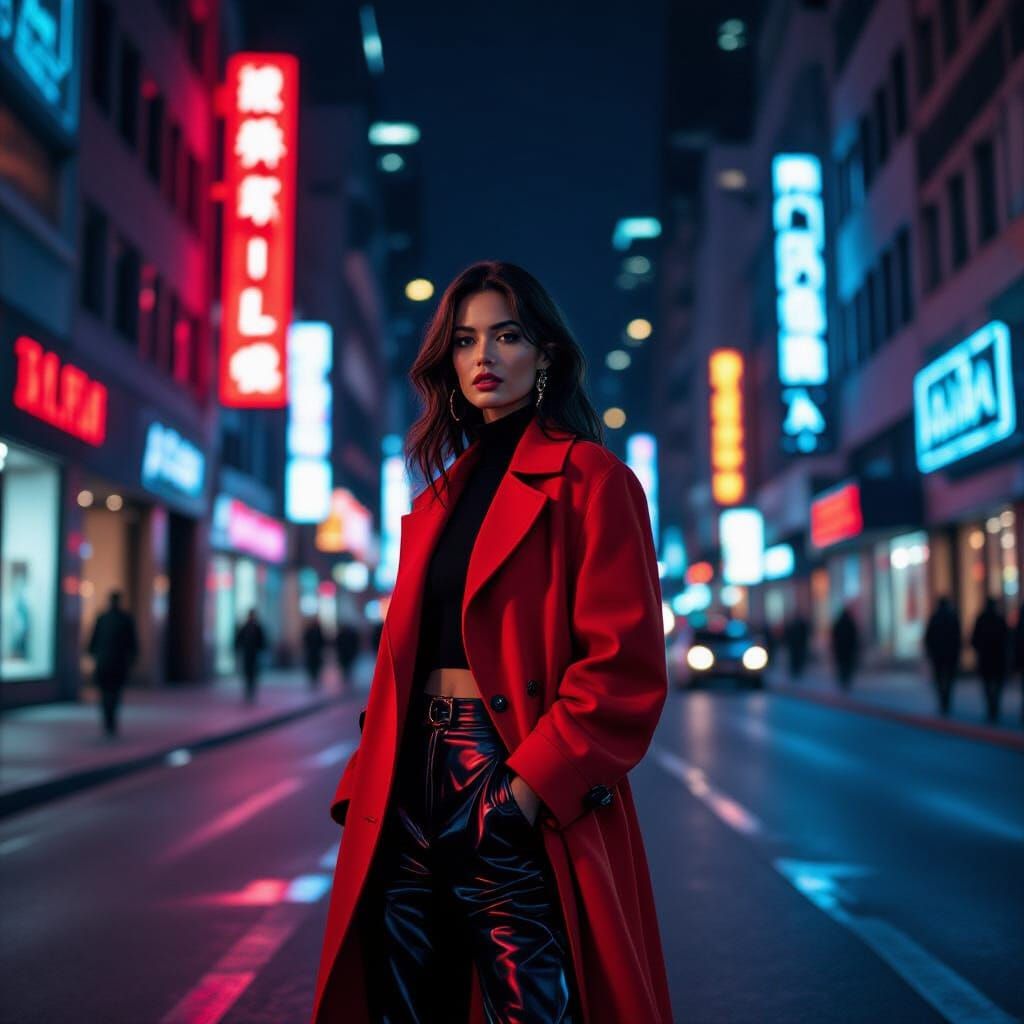 Neon City Street Portrait in Editorial Style