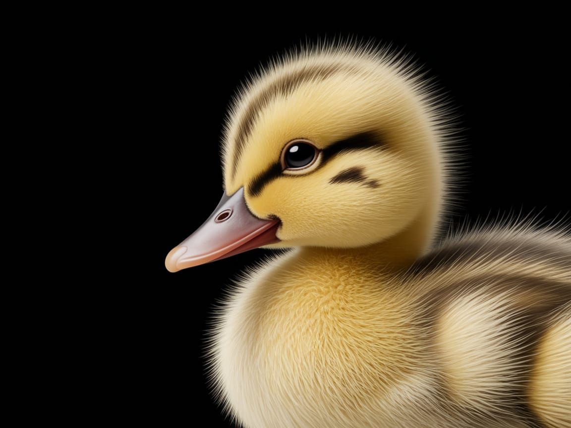 Fluffy Yellow Duckling Portrait in Studio Lighting
