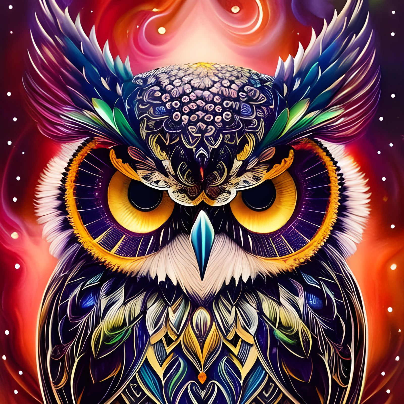 Chibi Galactic Owl Portrait in Forest