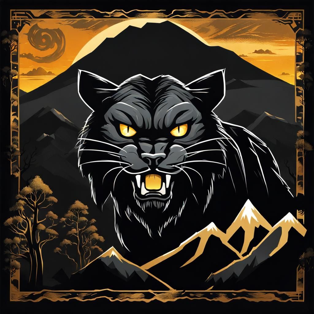 Fierce Black Sabertooth Guardian in Midnight Sunset